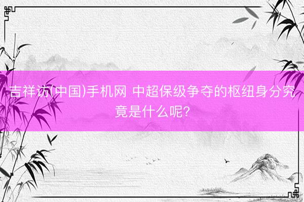吉祥访(中国)手机网 中超保级争夺的枢纽身分究竟是什么呢?